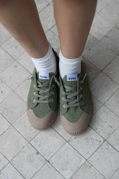 Green Corduroy slip-on sneakers