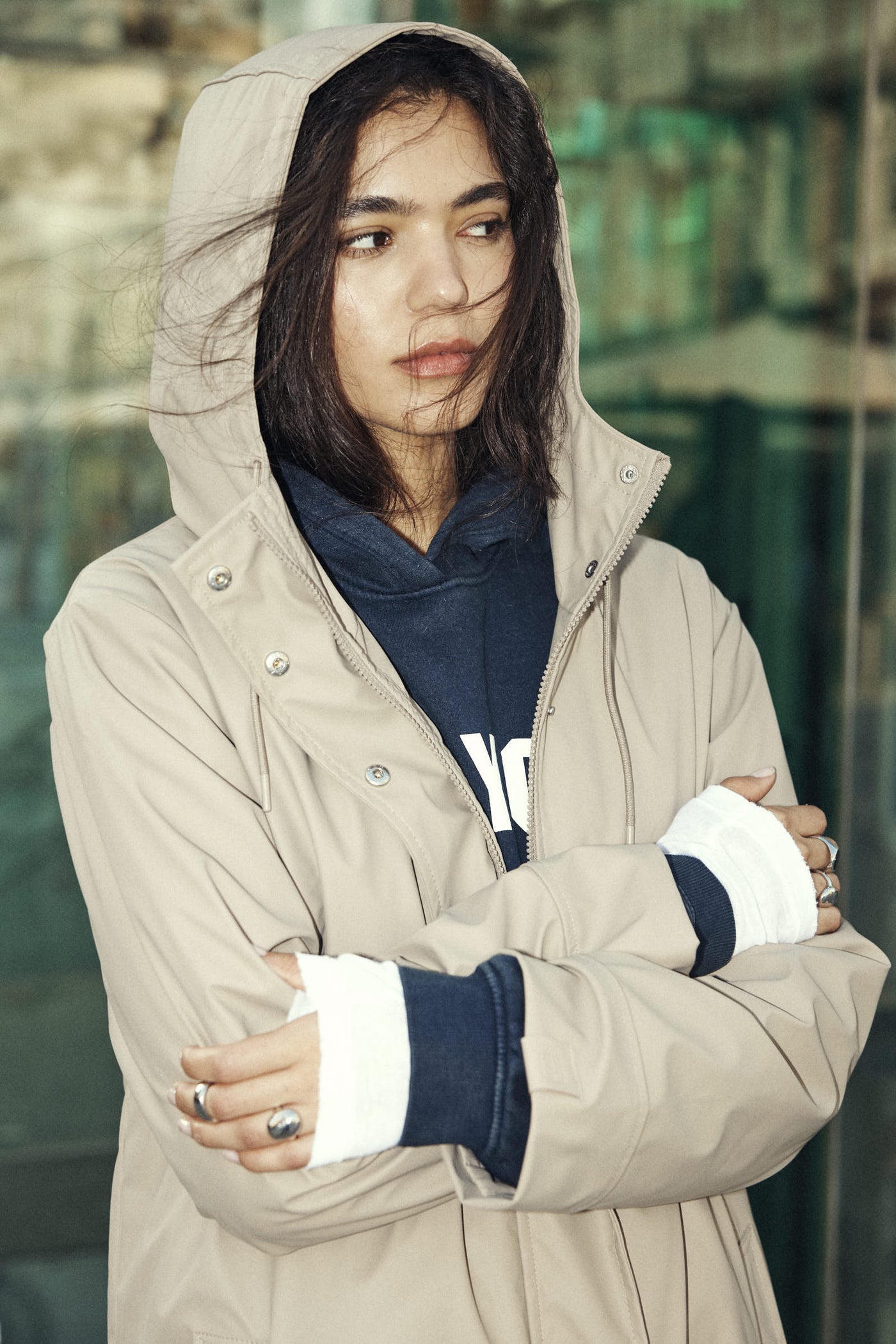 Rubberized raincoat in Taupe