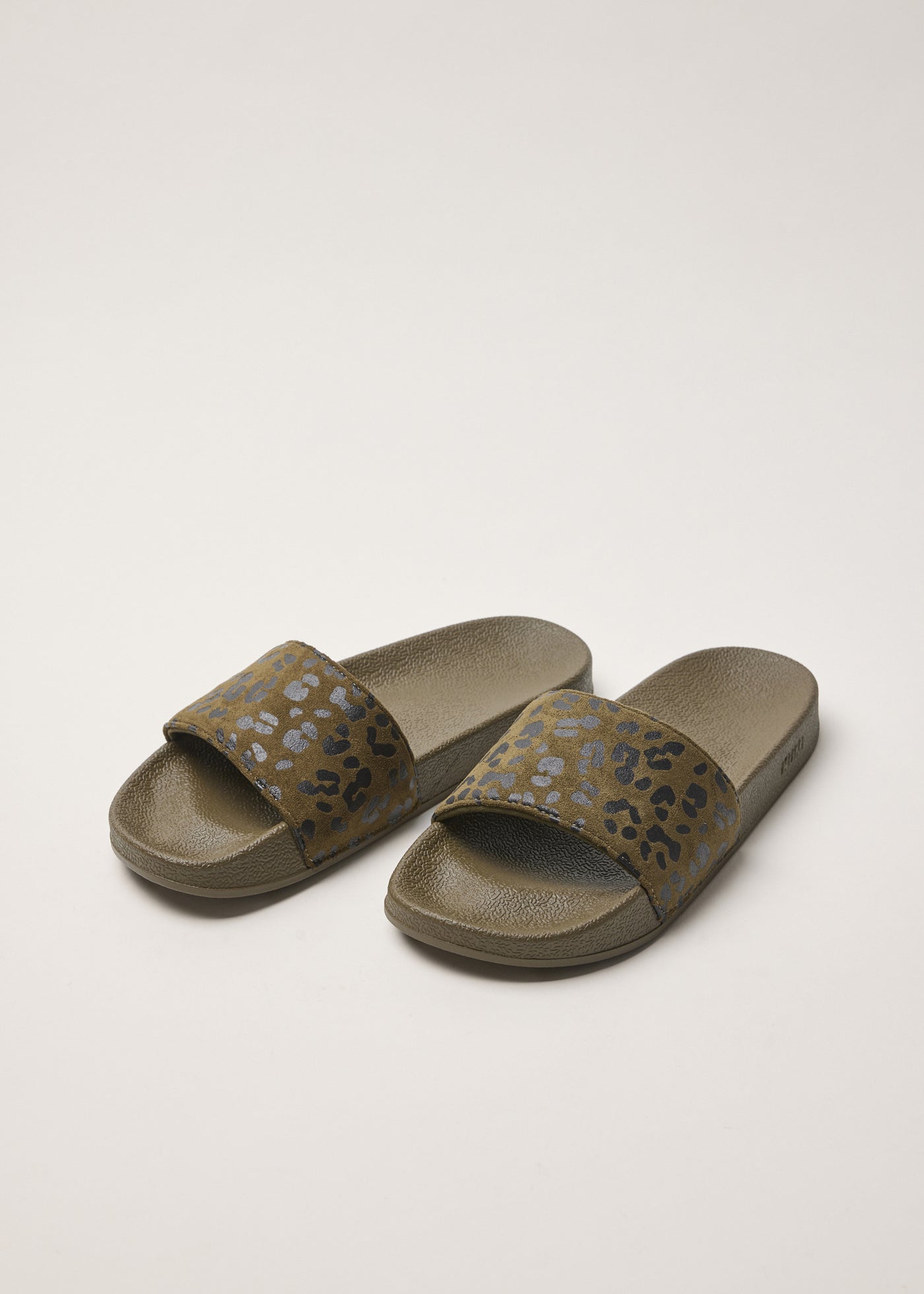 Olive leopard slides