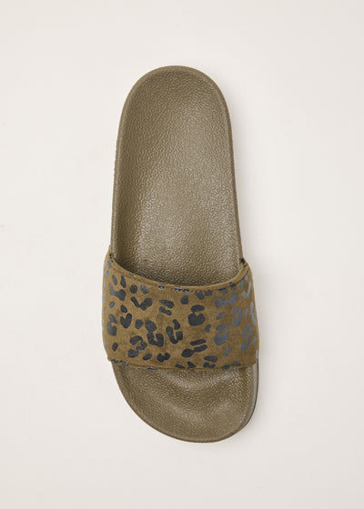 Olive leopard slides